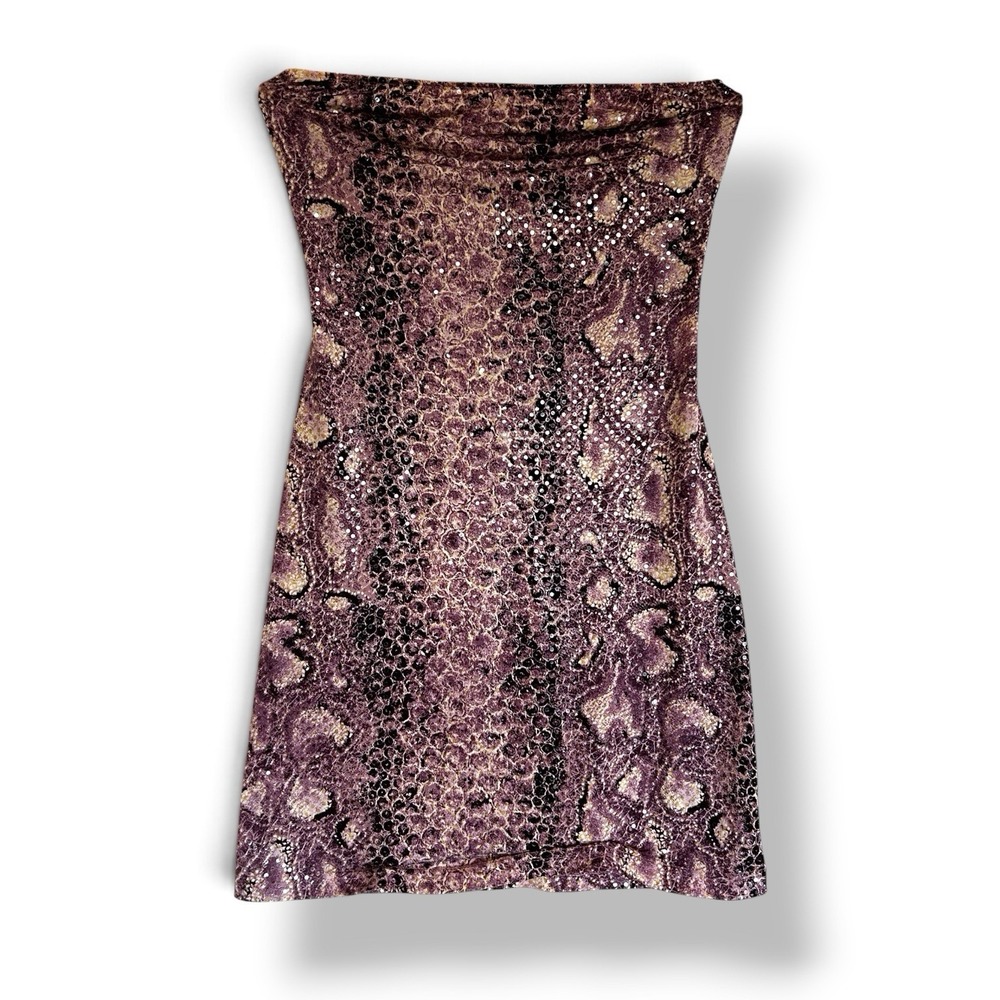 VTG Y2K Ruby Rox Strapless Clubwear Faux Snakeskin Python Sequin Snake Dress M